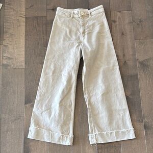 Zara Cream Wide-Leg Frayed Hem Jeans NWOT